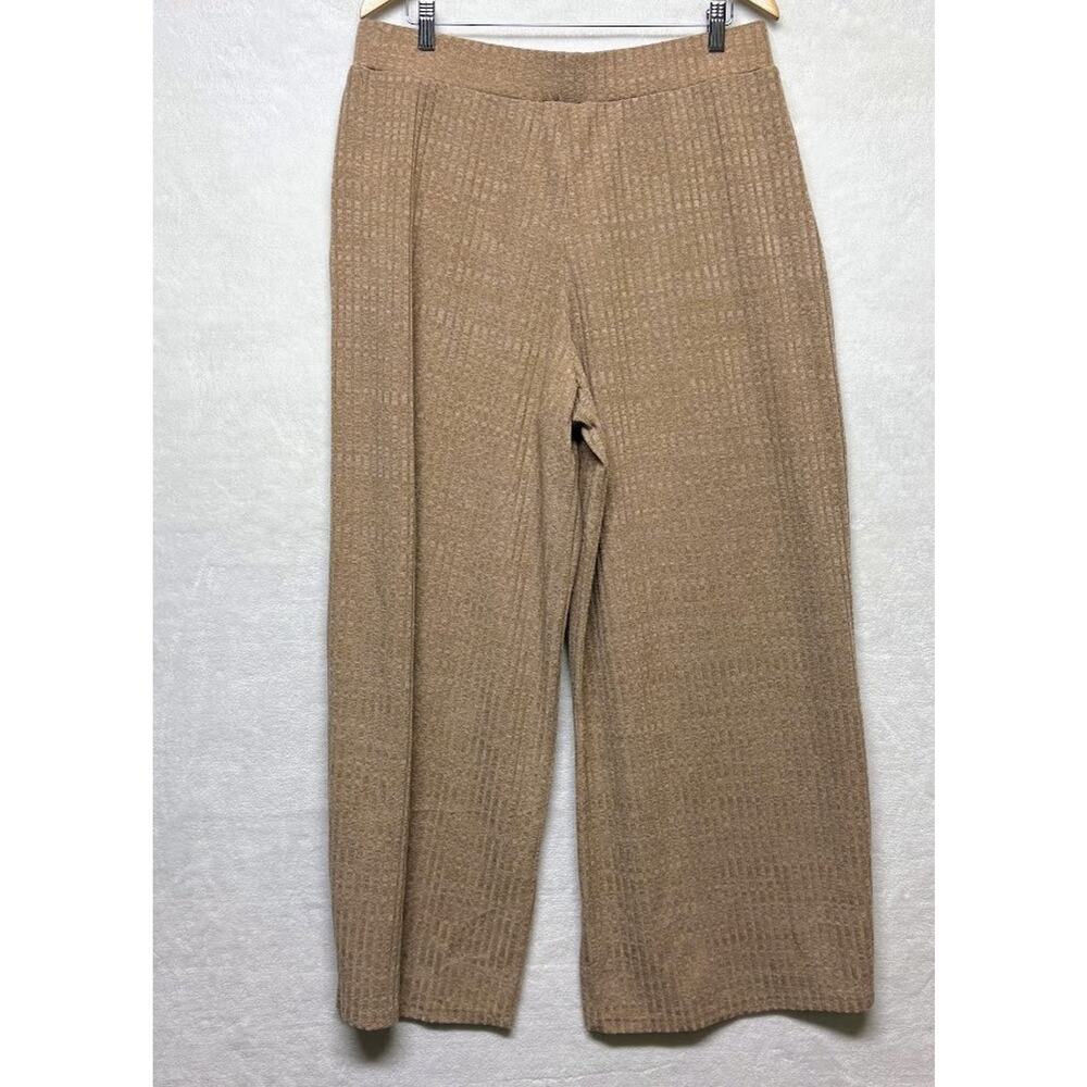 Simple Suzanne Betro Wide Flare Leg Texture Ribbed Palazzo Pants Camel Size 3X - Picture 2 of 11